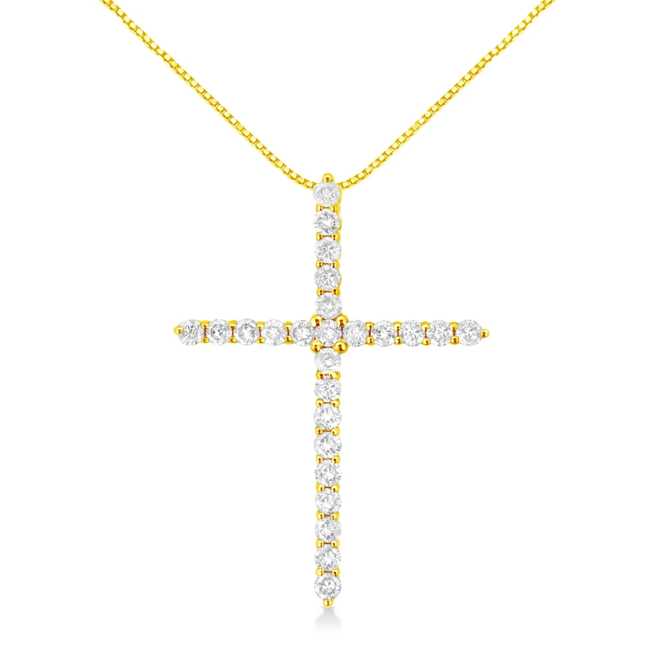 10K Yellow Gold Plated .925 Sterling Silver 2.0 Cttw Round Cut Diamond Cross Pendant Necklace (J-K Color, I1-I2 Clarity) 18"